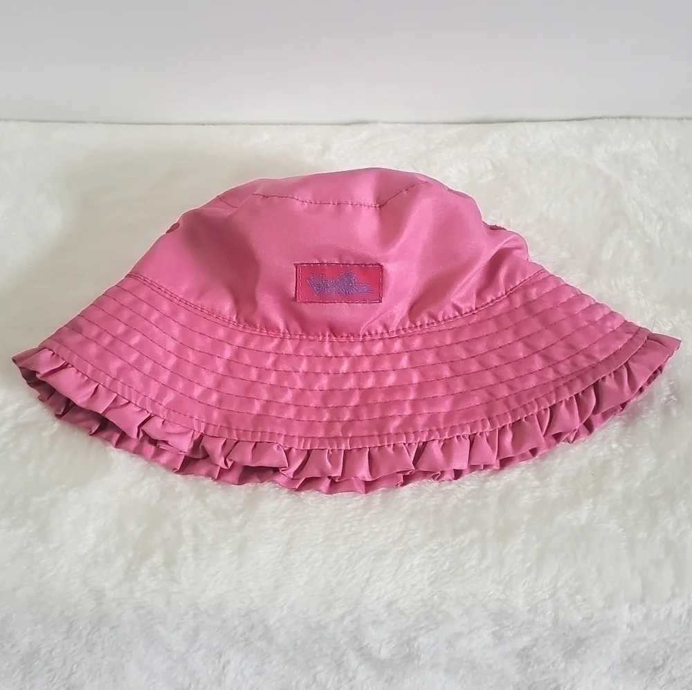 𝅺UVSKINZ Pink Blue Ahoy Sea Pattern Ruffled Reversible Sun Hat Size 2T